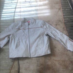 Brown leather jacket.